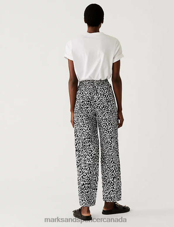 Marks and Spencer sale - Women Black Mix Clothing Marks & Spencer Pure Linen Printed Belted Balloon Trousers 20VTD2482