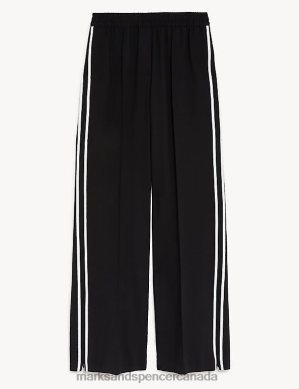 Women Black Mix Clothing Marks & Spencer Side Stripe Wide Leg Trousers 20VTD623 - Marks and Spencer outlet