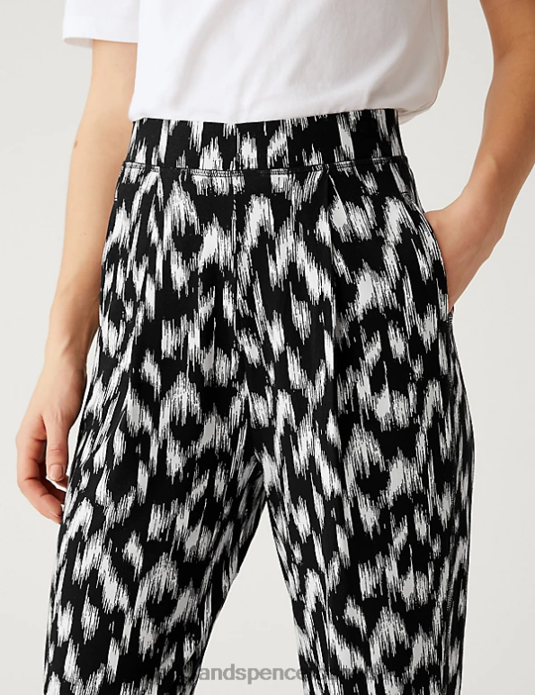Marks and Spencer near me - Women Black/White Clothing Marks & Spencer Jersey Printed Tapered Trousers 20VTD2297