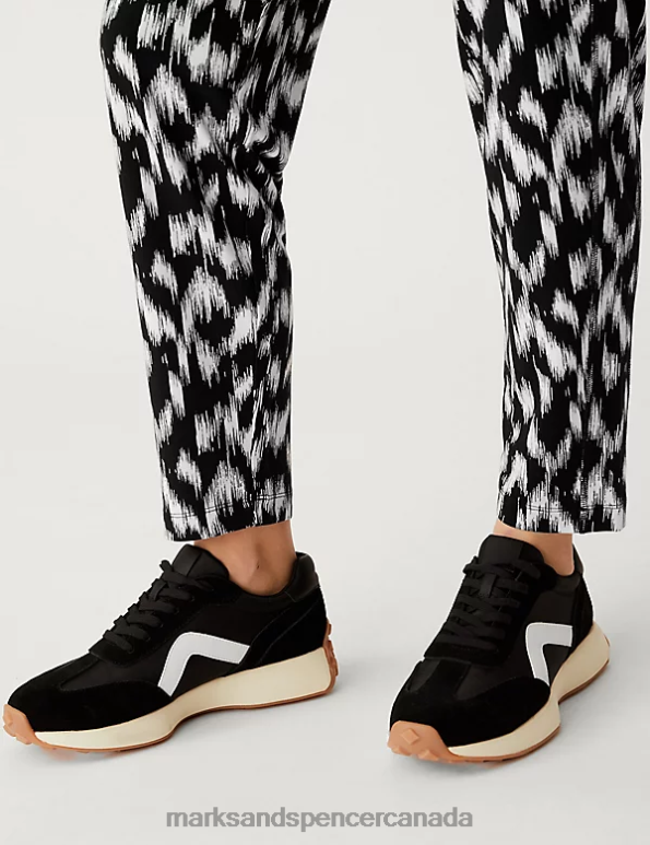 Marks and Spencer near me - Women Black/White Clothing Marks & Spencer Jersey Printed Tapered Trousers 20VTD2297