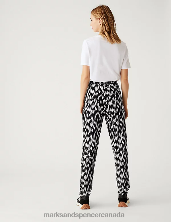 Marks and Spencer near me - Women Black/White Clothing Marks & Spencer Jersey Printed Tapered Trousers 20VTD2297