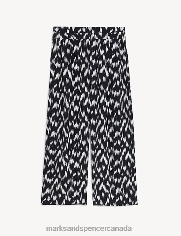 Women Black/White Clothing Marks & Spencer Printed Wide Leg Cropped Trousers 20VTD2743 - Marks and Spencer online