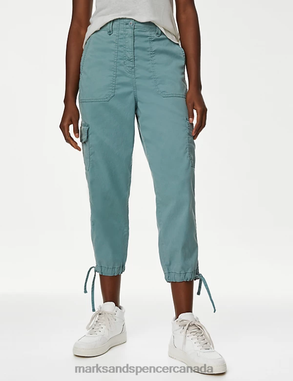 Women Blue Clothing Marks & Spencer Lyocell Rich Cargo Cropped Trousers 20VTD951 - Marks and Spencer Canada locations