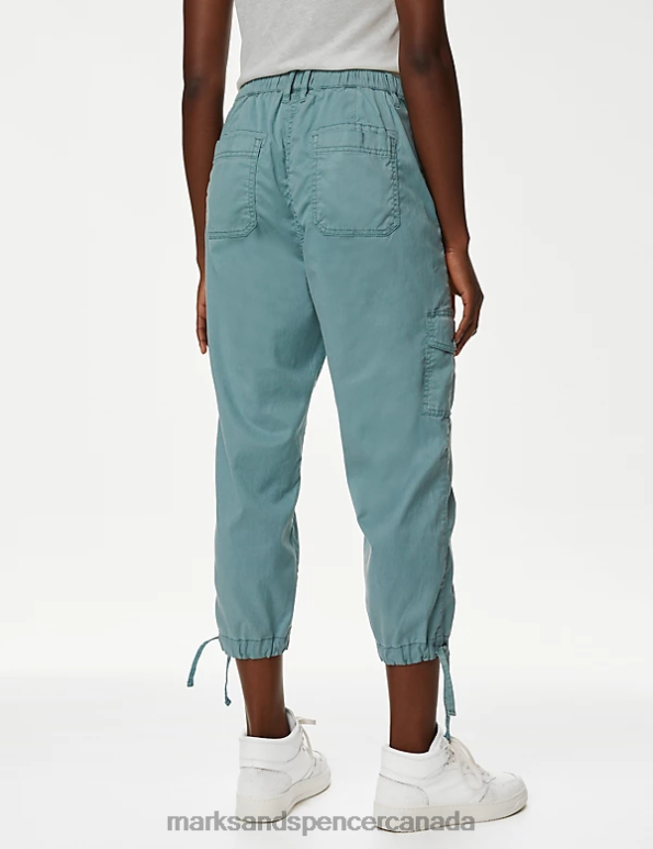 Women Blue Clothing Marks & Spencer Lyocell Rich Cargo Cropped Trousers 20VTD951 - Marks and Spencer Canada locations