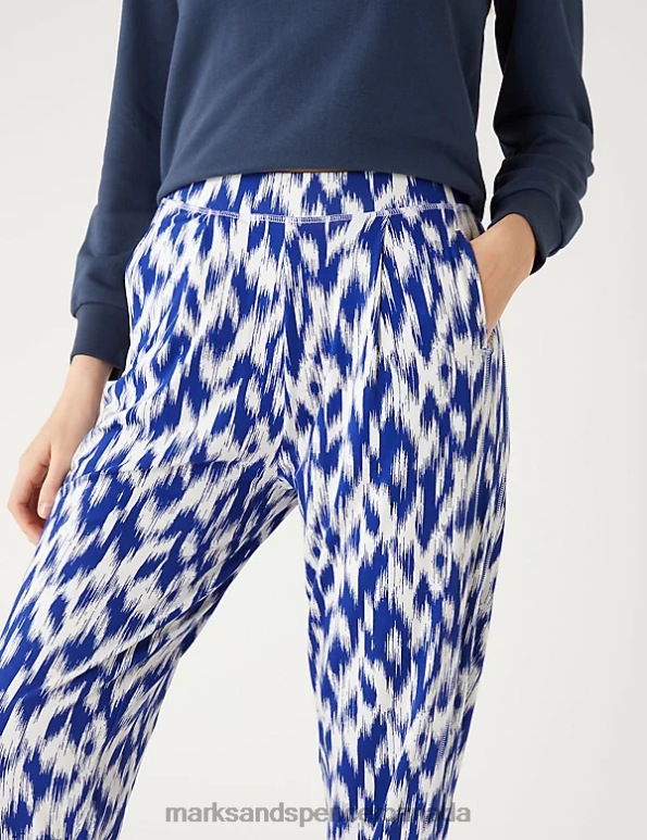 Marks and Spencer Canada - Women Blue Mix Clothing Marks & Spencer Jersey Printed Tapered Trousers 20VTD2296