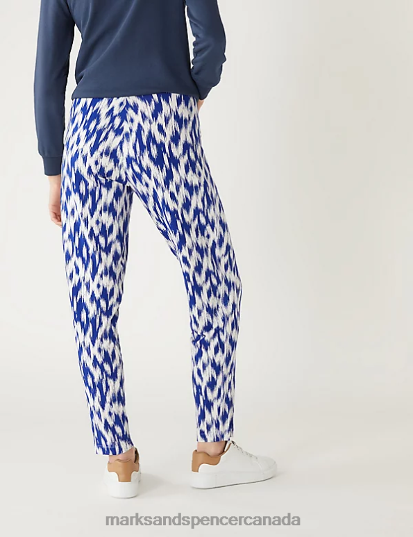 Marks and Spencer Canada - Women Blue Mix Clothing Marks & Spencer Jersey Printed Tapered Trousers 20VTD2296