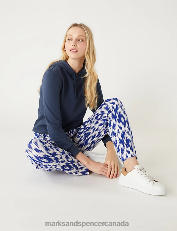 Marks and Spencer Canada - Women Blue Mix Clothing Marks & Spencer Jersey Printed Tapered Trousers 20VTD2296