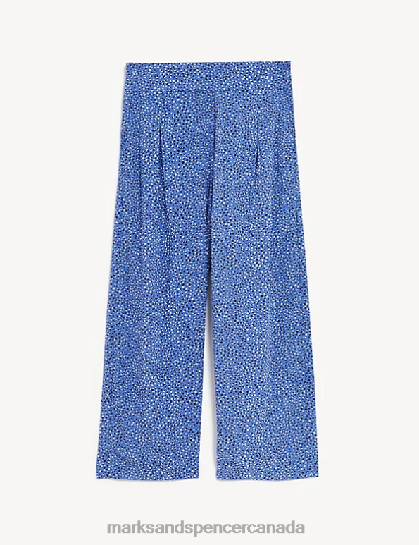 Women Blue Mix Clothing Marks & Spencer Printed Wide Leg Cropped Trousers 20VTD2369 - Marks and Spencer online