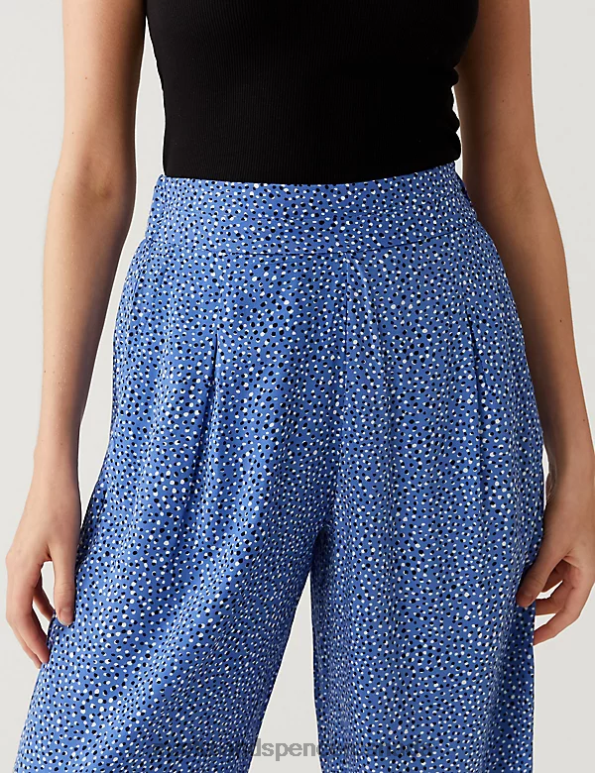 Women Blue Mix Clothing Marks & Spencer Printed Wide Leg Cropped Trousers 20VTD2369 - Marks and Spencer online