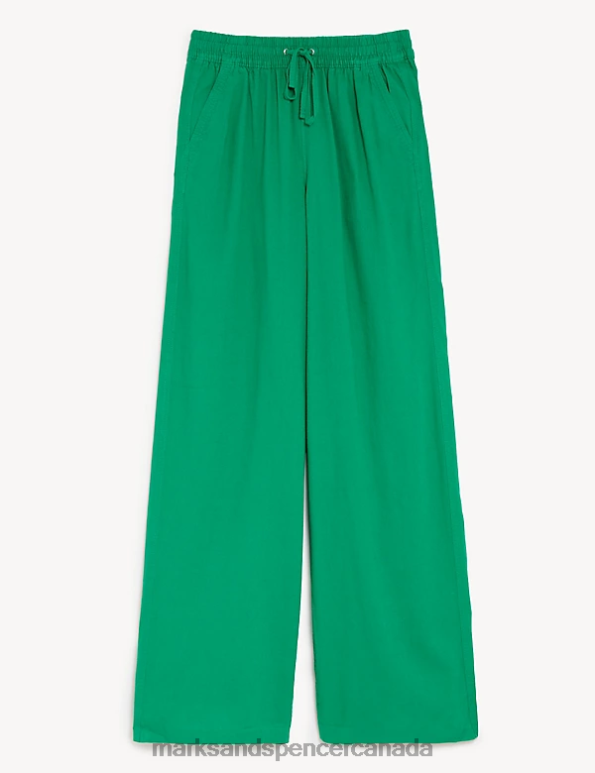 Marks and Spencer Canada - Women Bright Green Clothing Marks & Spencer Linen Rich Wide Leg Trousers 20VTD450