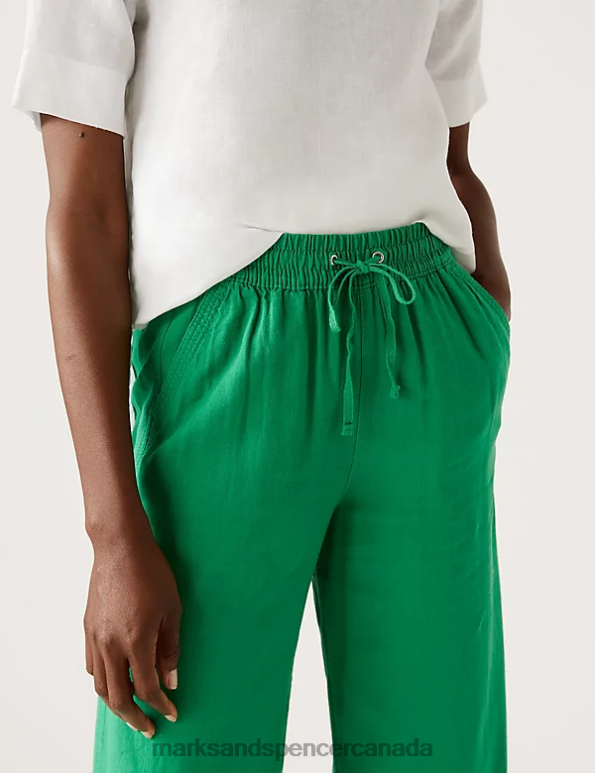 Marks and Spencer Canada - Women Bright Green Clothing Marks & Spencer Linen Rich Wide Leg Trousers 20VTD450