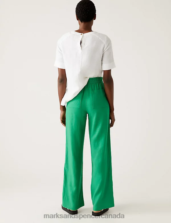 Marks and Spencer Canada - Women Bright Green Clothing Marks & Spencer Linen Rich Wide Leg Trousers 20VTD450
