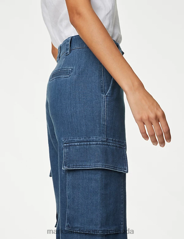 Women Chambray Clothing Marks & Spencer Italian Denim Cargo Straight Leg Jeans 20VTD1654 - Marks and Spencer online