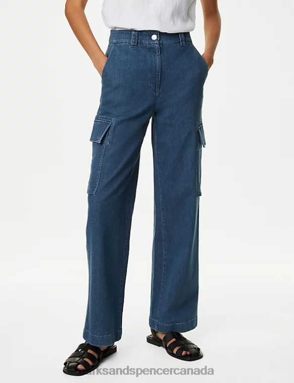 Women Chambray Clothing Marks & Spencer Italian Denim Cargo Straight Leg Jeans 20VTD1654 - Marks and Spencer online