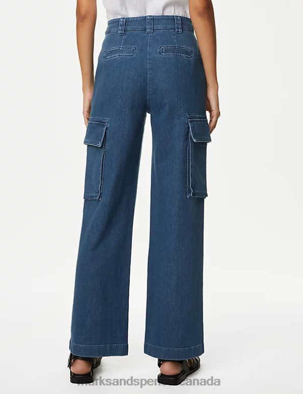 Women Chambray Clothing Marks & Spencer Italian Denim Cargo Straight Leg Jeans 20VTD1654 - Marks and Spencer online