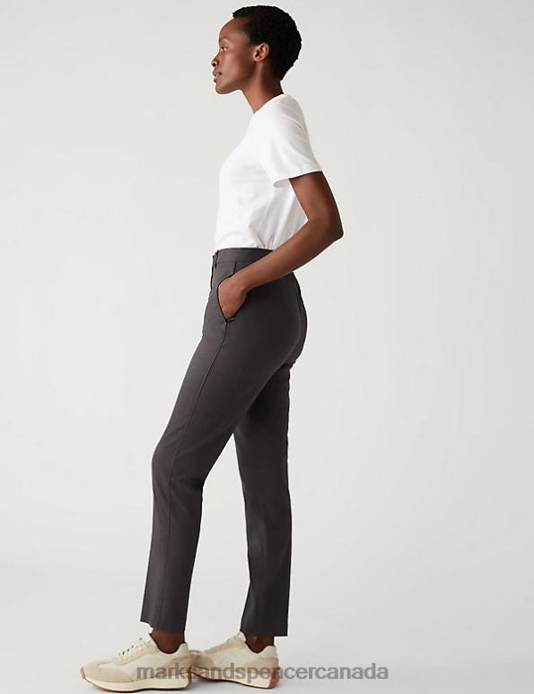 Marks and Spencer near me - Women Charcoal Clothing Marks & Spencer Slim Fit Ankle Grazer Trousers with Stretch 20VTD877