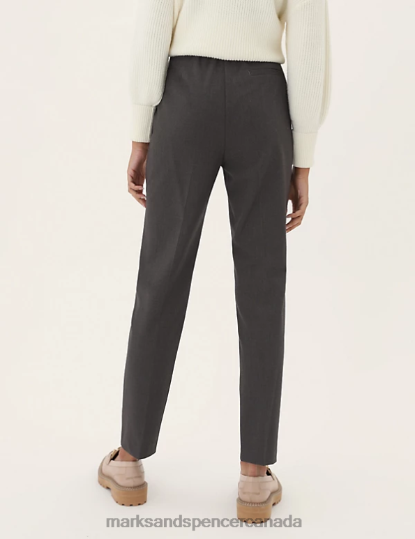 Marks and Spencer near me - Women Charcoal Clothing Marks & Spencer Slim Fit Ankle Grazer Trousers with Stretch 20VTD877