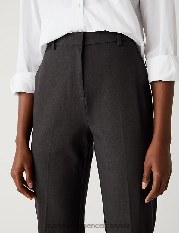 Marks and Spencer Canada - Women Charcoal Clothing Marks & Spencer Straight Leg Trousers with Stretch 20VTD1681