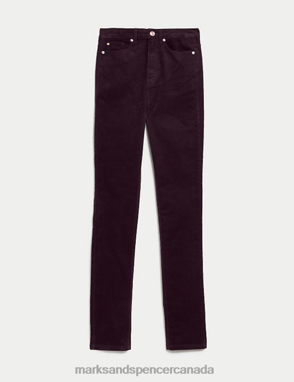 Women Dark Burgundy Clothing Marks & Spencer Sienna Corduroy Straight Leg Trousers 20VTD1614 - Marks and Spencer outlet