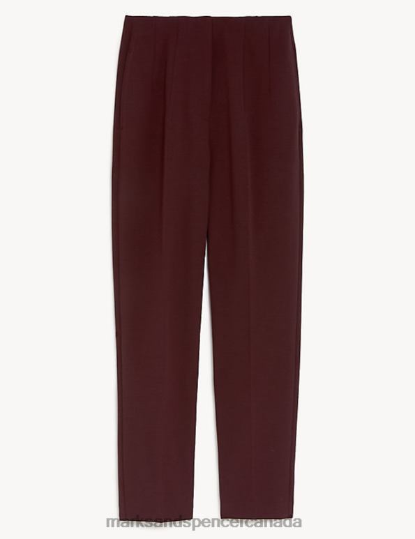 Women Dark Burgundy Clothing Marks & Spencer Tapered Ankle Grazer Trousers 20VTD1214 - Marks and Spencer online