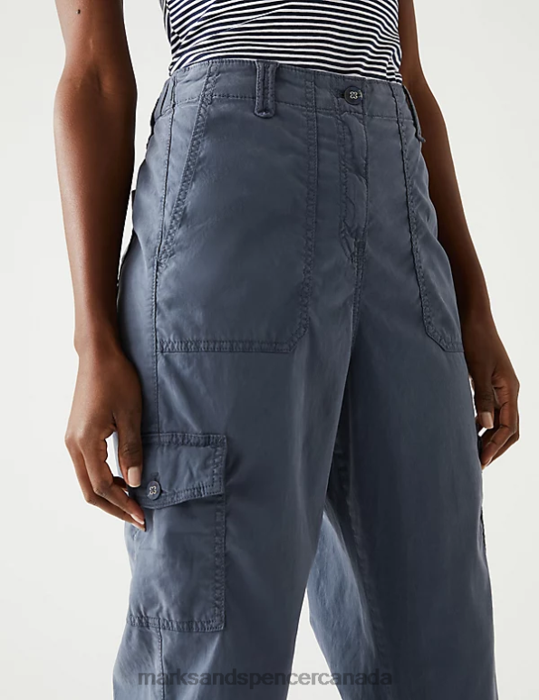 Women Dark Grey Clothing Marks & Spencer Lyocell Rich Cargo Cropped Trousers 20VTD567 - Marks and Spencer outlet