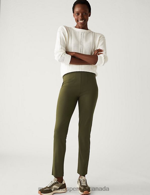 Marks and Spencer Canada - Women Dark Khaki Clothing Marks & Spencer Jersey Slim Fit Ankle Grazer Trousers 20VTD2248