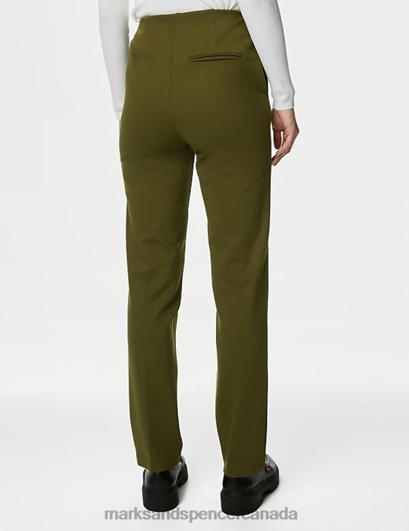 Women Dark Khaki Clothing Marks & Spencer Jersey Twill Straight Leg Trousers 20VTD1992 - Marks and Spencer online