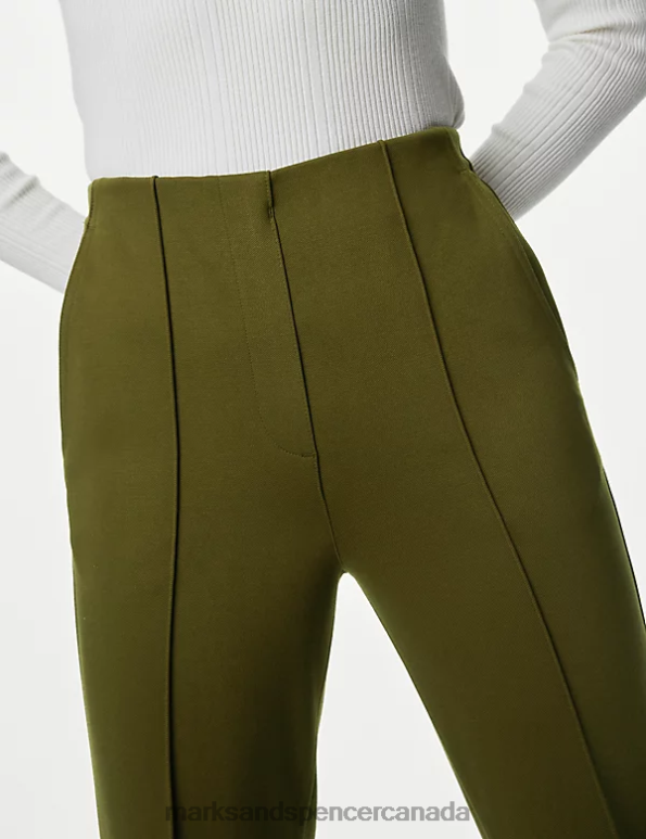Women Dark Khaki Clothing Marks & Spencer Jersey Twill Straight Leg Trousers 20VTD1992 - Marks and Spencer online