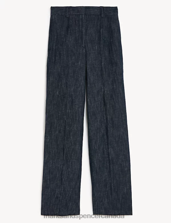 Marks and Spencer Canada - Women Dark Navy Clothing Marks & Spencer Cotton Rich Wide Leg Trousers 20VTD571