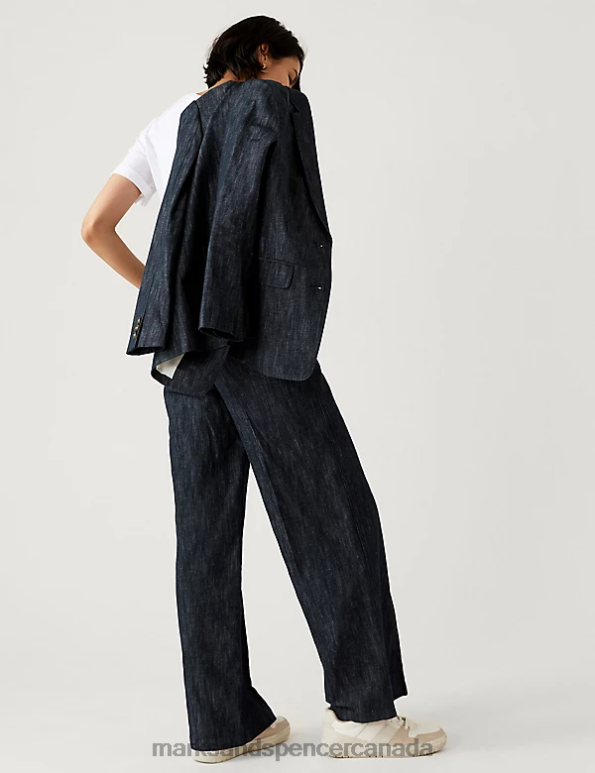 Marks and Spencer Canada - Women Dark Navy Clothing Marks & Spencer Cotton Rich Wide Leg Trousers 20VTD571