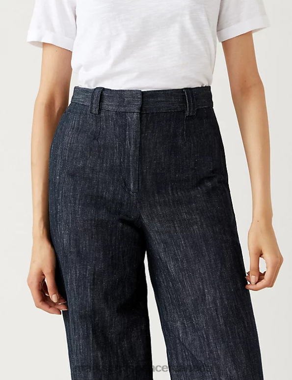 Marks and Spencer Canada - Women Dark Navy Clothing Marks & Spencer Cotton Rich Wide Leg Trousers 20VTD571