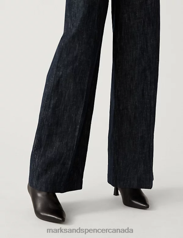 Marks and Spencer Canada - Women Dark Navy Clothing Marks & Spencer Cotton Rich Wide Leg Trousers 20VTD571