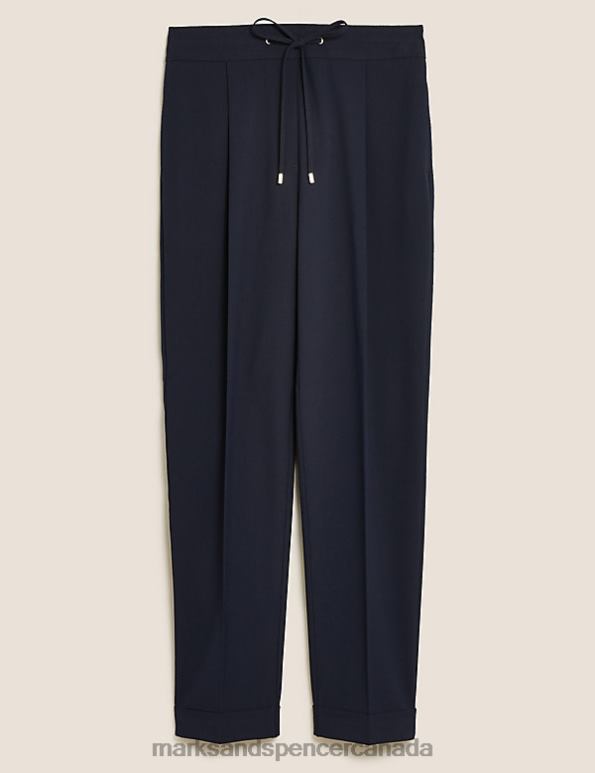 Marks and Spencer sale - Women Dark Navy Clothing Marks & Spencer Drawstring Tapered Ankle Grazer Trousers 20VTD1493