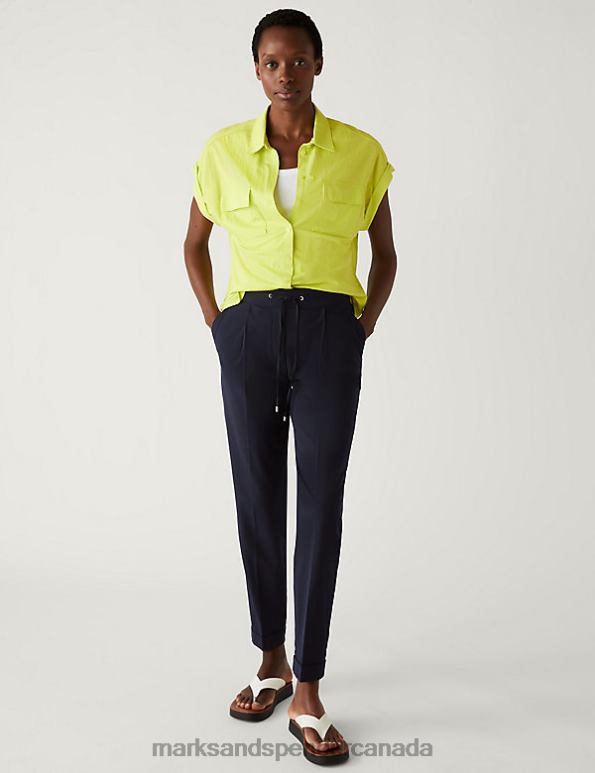 Marks and Spencer sale - Women Dark Navy Clothing Marks & Spencer Drawstring Tapered Ankle Grazer Trousers 20VTD1493