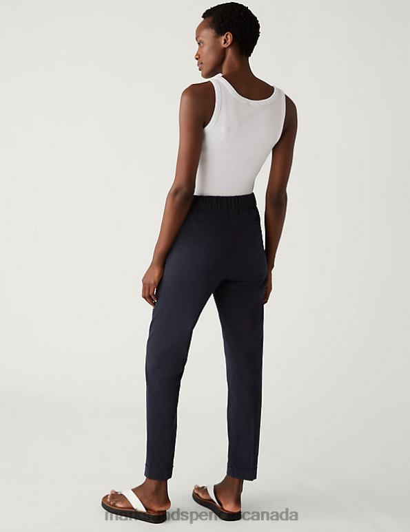 Marks and Spencer sale - Women Dark Navy Clothing Marks & Spencer Drawstring Tapered Ankle Grazer Trousers 20VTD1493