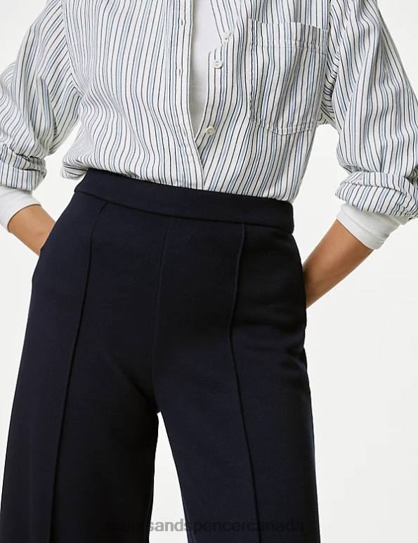 Marks and Spencer near me - Women Dark Navy Clothing Marks & Spencer Jersey Elasticated Waist Wide Leg Trousers 20VTD728