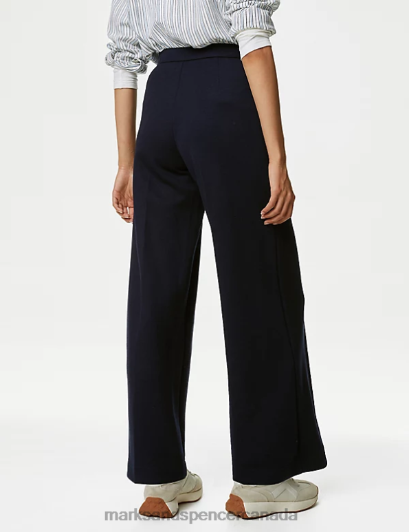 Marks and Spencer near me - Women Dark Navy Clothing Marks & Spencer Jersey Elasticated Waist Wide Leg Trousers 20VTD728
