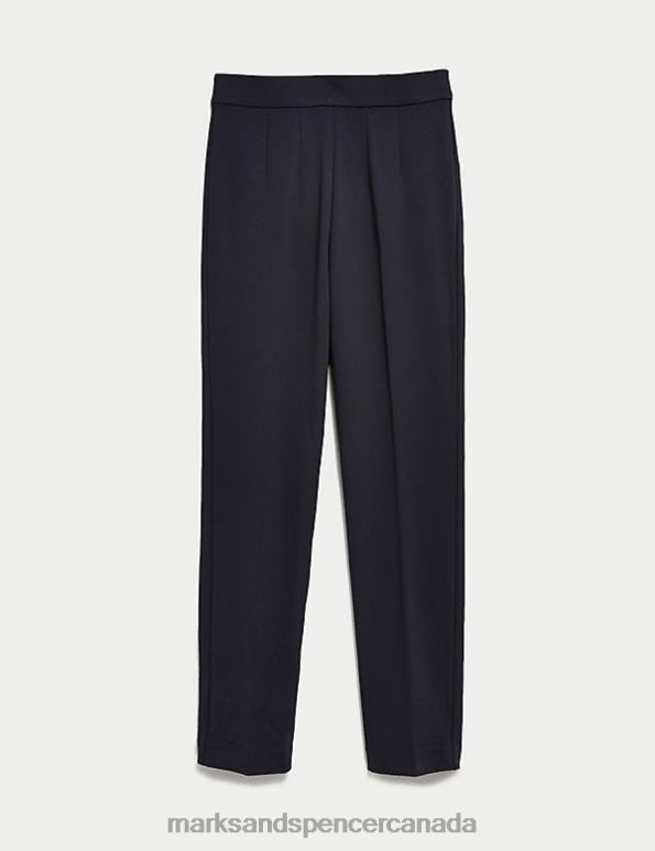 Women Dark Navy Clothing Marks & Spencer Jersey Slim Fit Ankle Grazer Trousers 20VTD2247 - Marks and Spencer outlet