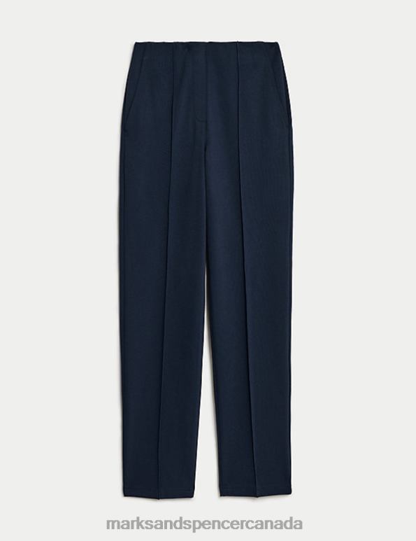 Women Dark Navy Clothing Marks & Spencer Jersey Twill Straight Leg Trousers 20VTD1993 - Marks and Spencer Canada locations