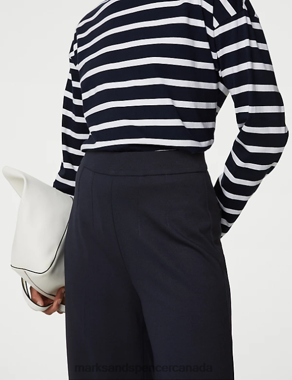 Women Dark Navy Clothing Marks & Spencer Jersey Wide Leg Trousers with Stretch 20VTD630 - Marks and Spencer Canada locations
