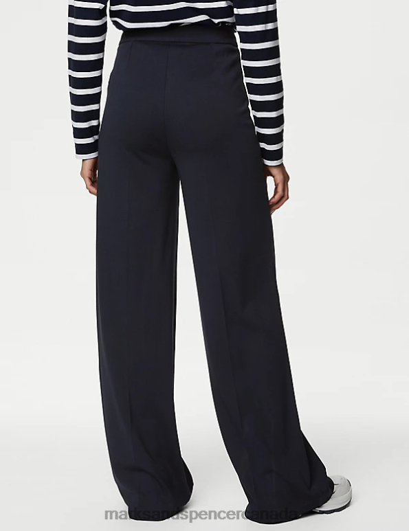 Women Dark Navy Clothing Marks & Spencer Jersey Wide Leg Trousers with Stretch 20VTD630 - Marks and Spencer Canada locations
