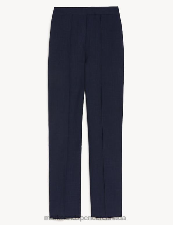 Women Dark Navy Clothing Marks & Spencer Marl Straight Leg Trousers 20VTD1964 - Marks and Spencer Canada locations