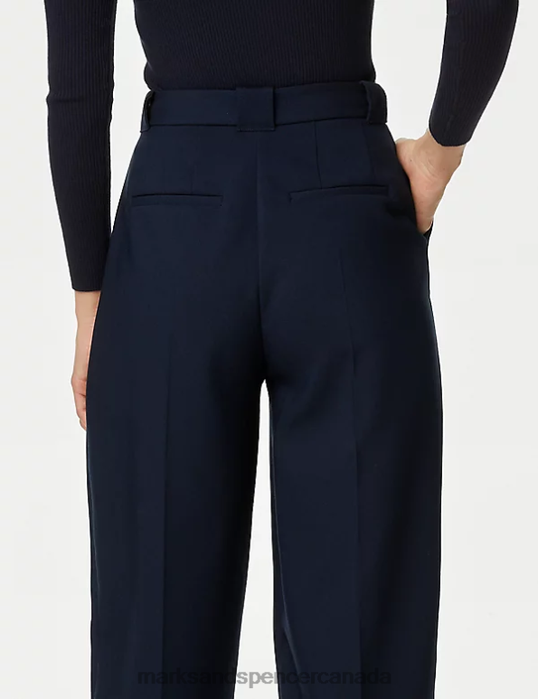 Women Dark Navy Clothing Marks & Spencer Pleat Front Relaxed Trousers 20VTD360 - Marks and Spencer online
