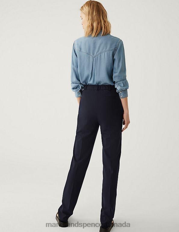 Women Dark Navy Clothing Marks & Spencer Straight Leg Trousers with Stretch 20VTD1680 - Marks and Spencer outlet