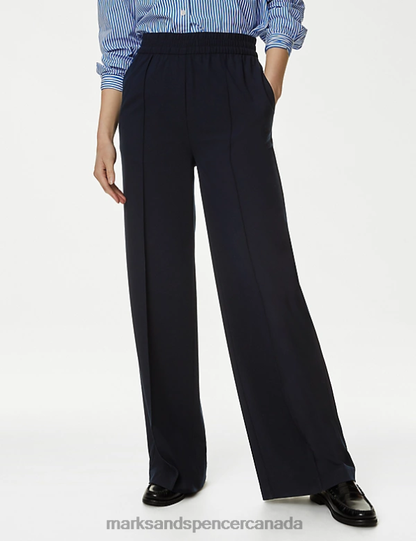 Women Dark Navy Clothing Marks & Spencer Wide Leg Trousers 20VTD491 - Marks and Spencer Canada locations