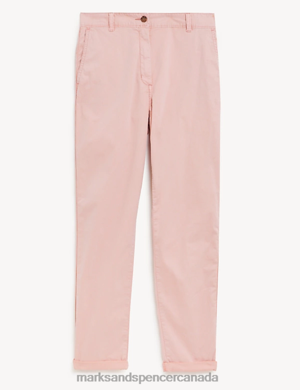 Marks and Spencer sale - Women Dusted Pink Clothing Marks & Spencer Cotton Rich Tea Dyed Slim Fit Chinos 20VTD2588