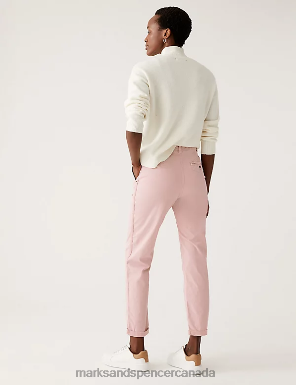 Marks and Spencer sale - Women Dusted Pink Clothing Marks & Spencer Cotton Rich Tea Dyed Slim Fit Chinos 20VTD2588