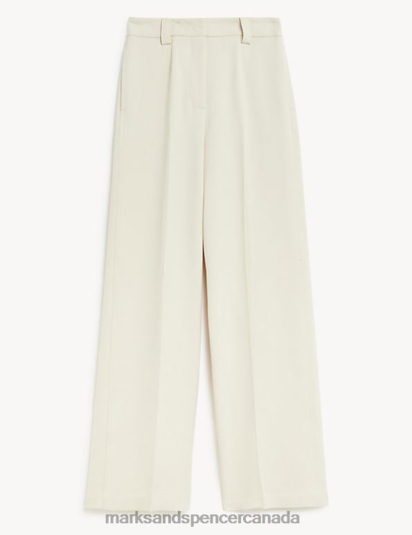 Marks and Spencer near me - Women Ecru Clothing Marks & Spencer Crepe Tab Detail Wide Leg Trousers 20VTD11