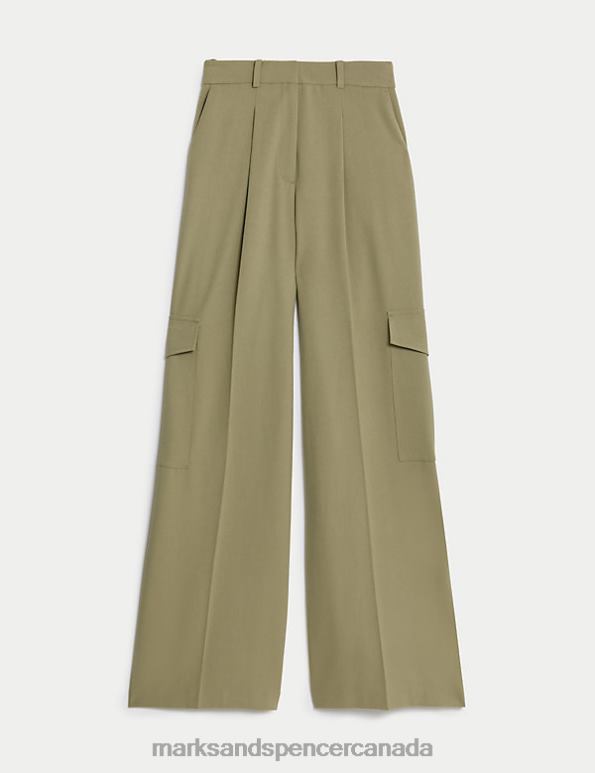 Women Faded Khaki Clothing Marks & Spencer Cargo Pleated Wide Leg Trousers 20VTD1426 - Marks and Spencer Canada locations
