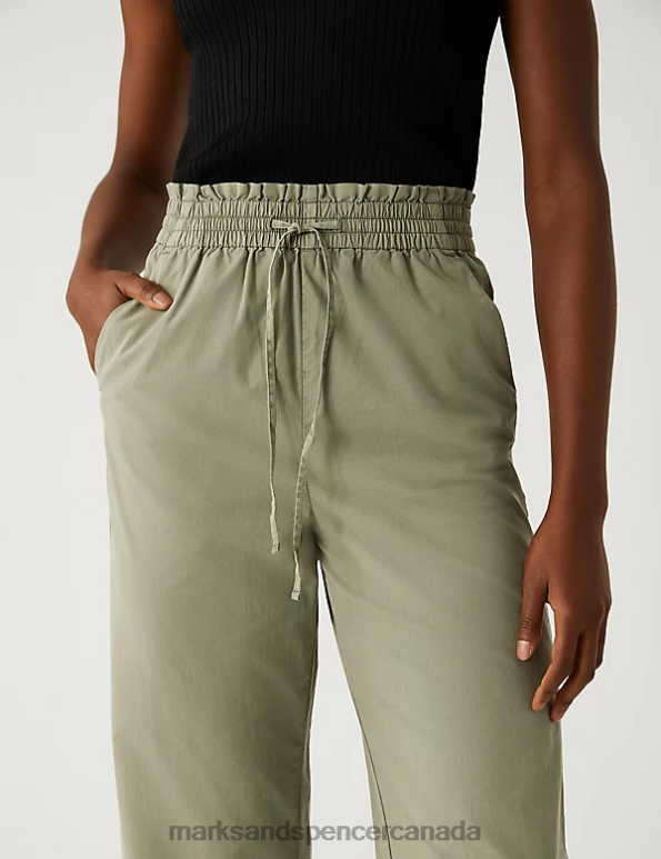 Women Faded Khaki Clothing Marks & Spencer Pure Cotton Elasticated Waist Trousers 20VTD2391 - Marks and Spencer Canada locations